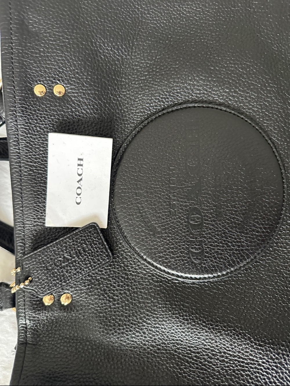 Coach Black Pebbled Leather Tote with Circular Logo Medallion - Picture 6 of 8